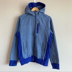 Lululemon Mens Striped Blue Gray Heavy Full Zip Hoodie Thumb Holes